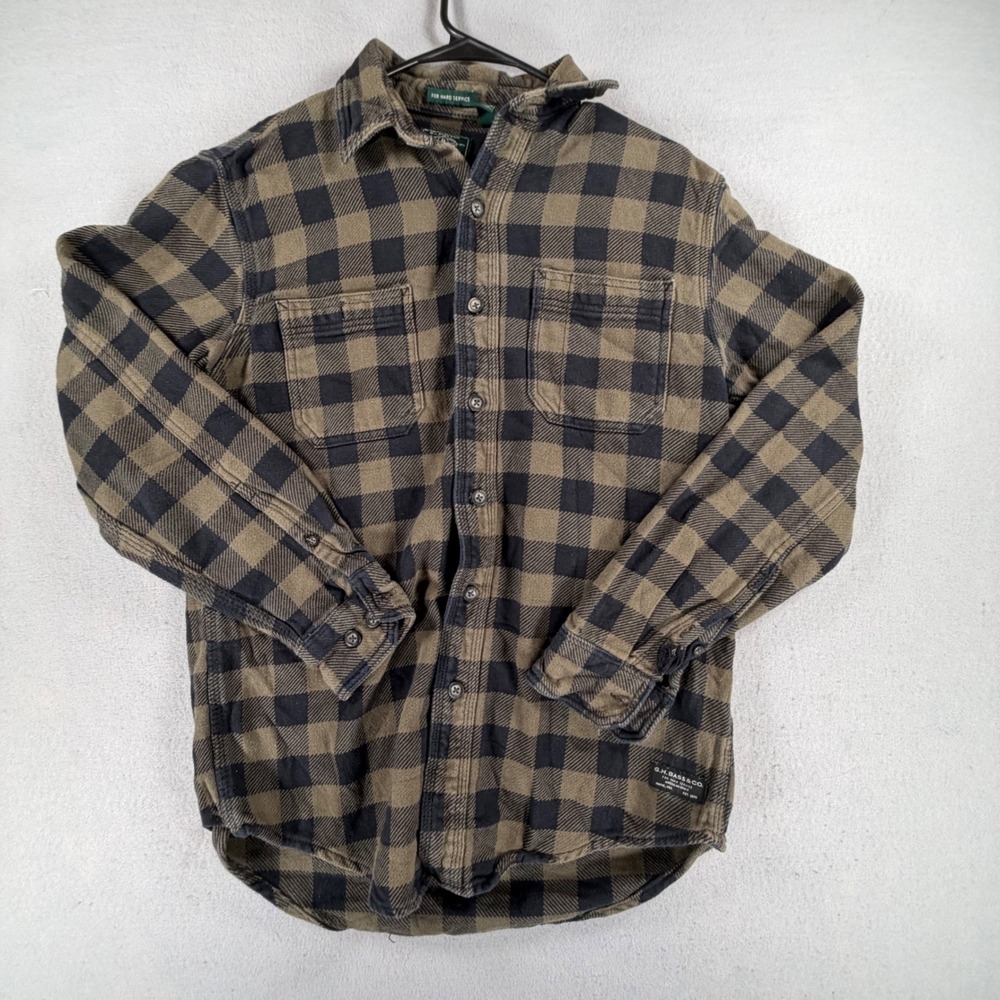 G.H. Bass Men's S Brown Black Buffalo Plaid Flannel Button Down Shirt Workwear